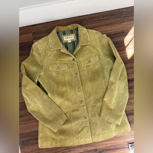 Women’s Vintage Orvis 100% Suede Leather Button Down Jacket Celery Green Large